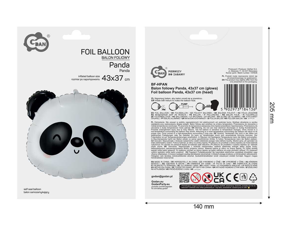 Balon foliowy Panda 43x37cm (głowa) BF-HPAN GoDan